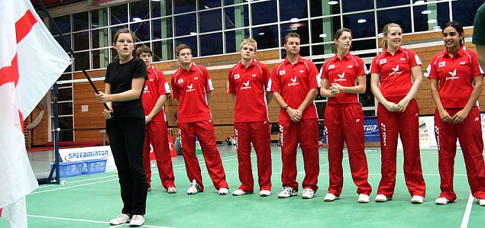 Englische Nationalmannschaft beim Badminton-Länderspiel Deutschland - England in Heilbronn, Foto: Frank Kossiski