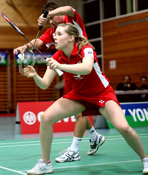 Anthony Clark und Samantha Ward beim Badminton-Länderspiel Deutschland - England in Heilbronn, Foto: Frank Kossiski