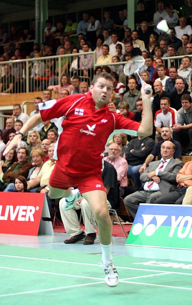 Anthony Clark beim Badminton-Länderspiel Deutschland - England in Heilbronn, Foto: Frank Kossiski