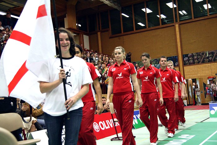 Englische Nationalmannschaft beim Badminton-Länderspiel Deutschland - England in Erlangen, Foto: Frank Kossiski