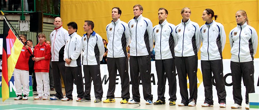 Das deutsche Nationalteam: Holger Hasse, Xu Yan Wang, Jakob Hi, Ingo Kindervater, Johannes Schttler, Marc Zwiebler, Birgit Michels, Johanna Goliszewski und Karin Schnaase, © Foto von Frank Kossiski